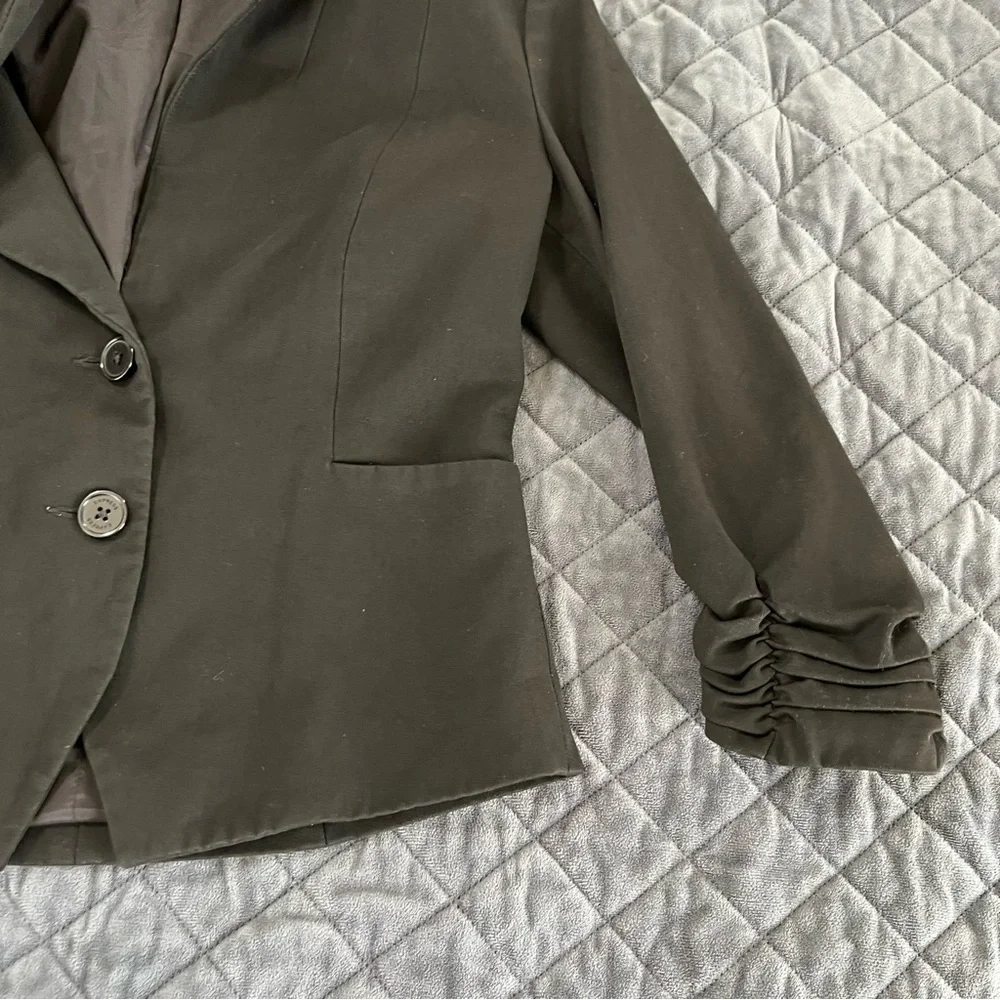 Express Blazer Jacket Women Size 6 Black Button 3/4 Ruched Sleeve Coat  R